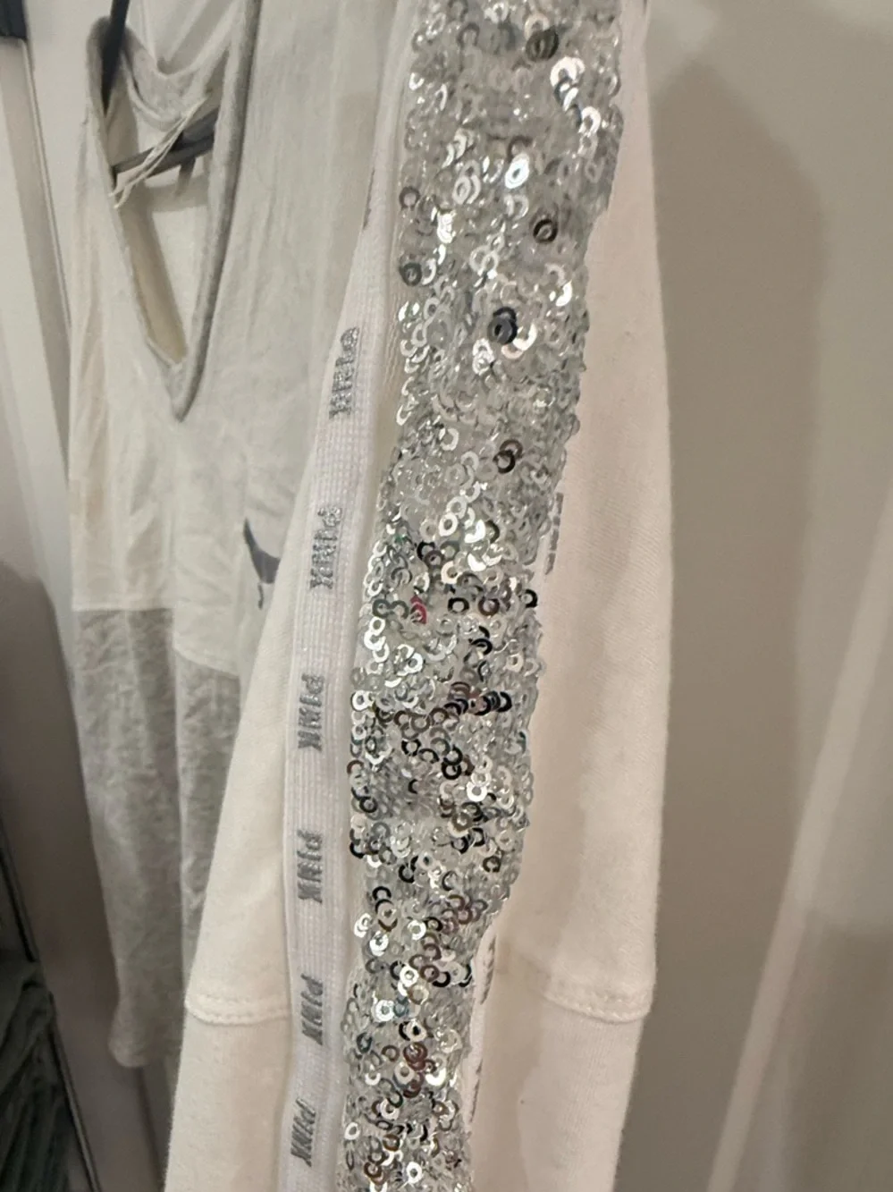 Victoria's Secret Sequin Dog Long Sleeve Top in White and Gray - Picture 4 of 6